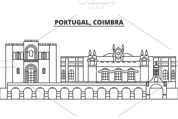 Portugal, Coimbra line skyline vector illustration. Portugal, Coimbra linear cityscape with famous landmarks, city sights, vector landscape. 
