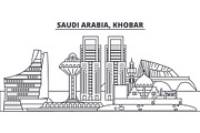 Saudi Arabia, Khobar line skyline vector illustration. Saudi Arabia, Khobar linear cityscape with famous landmarks, city sights, vector landscape. 