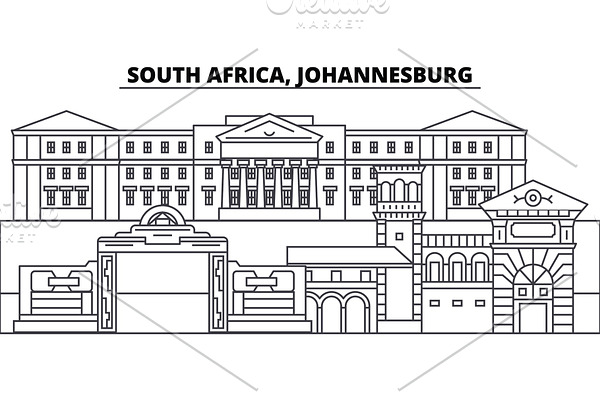 South Africa, Johannesburg line skyline vector illustration. South Africa, Johannesburg linear cityscape with famous landmarks, city sights, vector landscape. 
