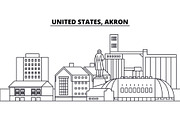 United States, Akron line skyline vector illustration. South Aunited States, Akron linear cityscape with famous landmarks, city sights, vector landscape.