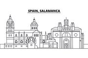 Spain, Salamanca line skyline vector illustration. Spain, Salamanca linear cityscape with famous landmarks, city sights, vector landscape. 