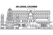 Sri Lanka, Colombo line skyline vector illustration. Sri Lanka, Colombo linear cityscape with famous landmarks, city sights, vector landscape. 
