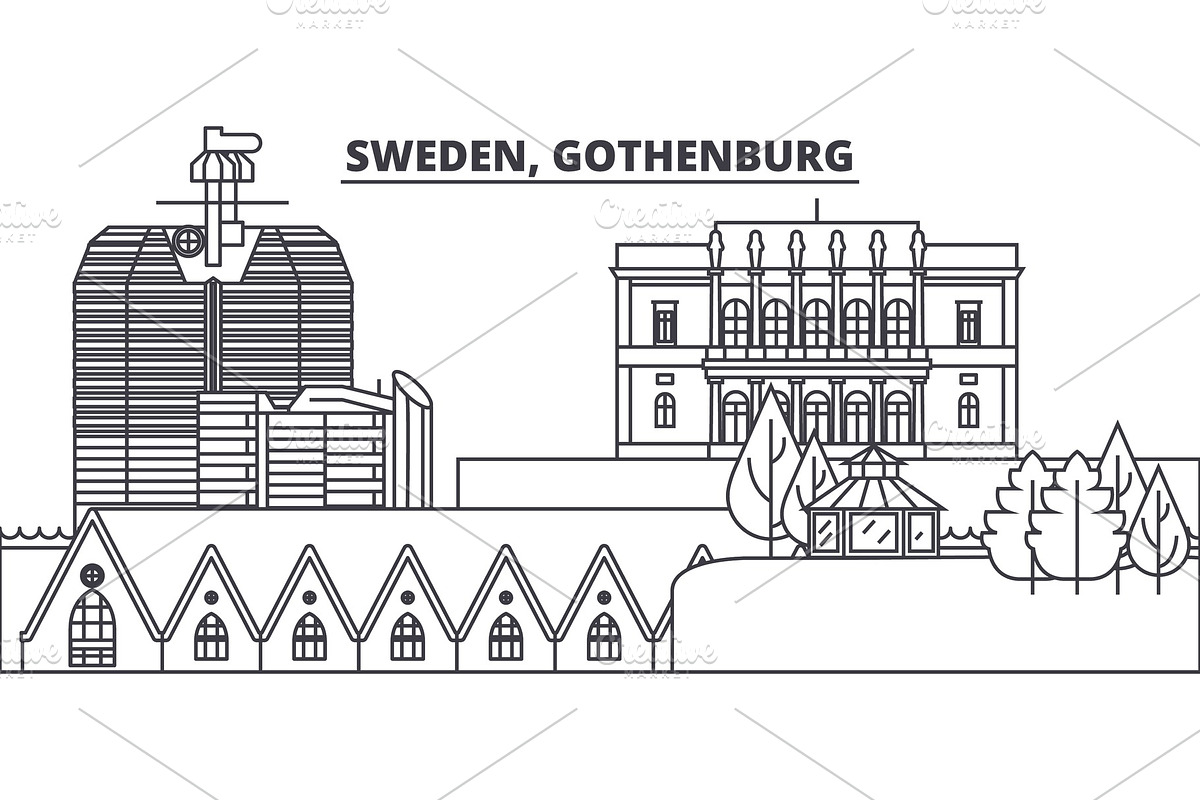 Sweden, Gothenburg line skyline vector illustration. Sweden, Gothenburg linear cityscape with famous landmarks, city sights, vector landscape.  in Illustrations - product preview 8