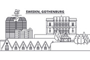 Sweden, Gothenburg line skyline vector illustration. Sweden, Gothenburg linear cityscape with famous landmarks, city sights, vector landscape. 