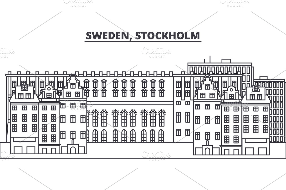Sweden, Stockholm line skyline vector illustration. Sweden, Stockholm linear cityscape with famous landmarks, city sights, vector landscape.  in Illustrations - product preview 8