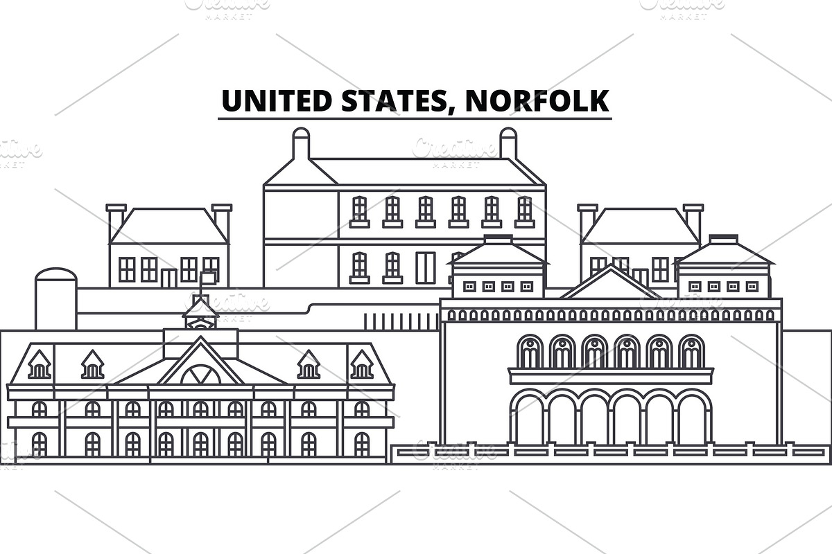 United States, Norfolk line skyline vector illustration. United States, Norfolk linear cityscape with famous landmarks, city sights, vector landscape.  in Illustrations - product preview 8