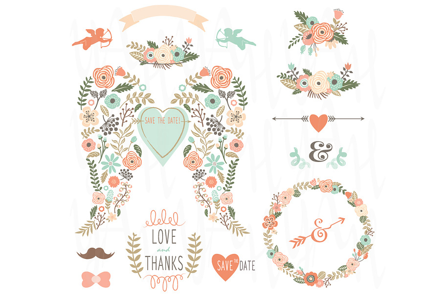 Floral Angle Wing Wedding Elements