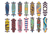 Vector colored illustrations on skateboards