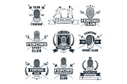 Monochrome badges set of fencing sport