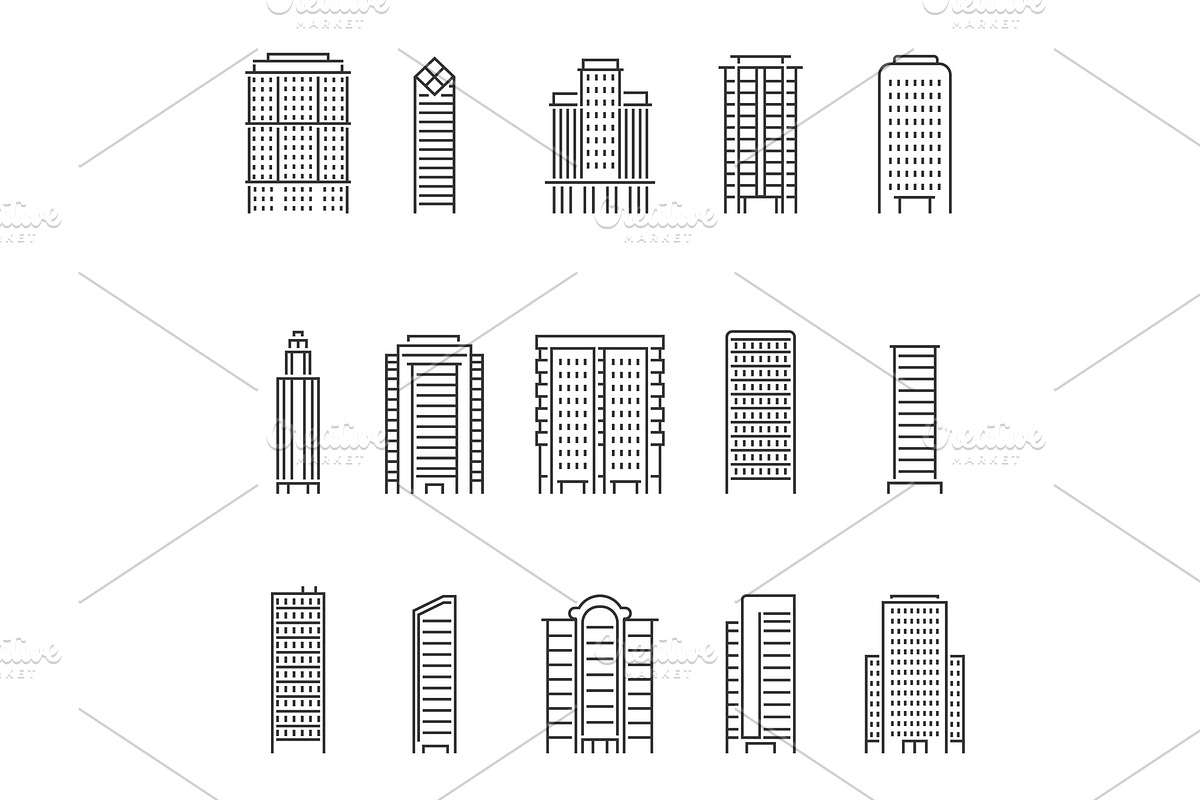 Mono line vector illustrations of modern buildings in Graphics - product preview 8