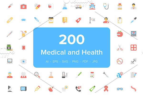 200 Medical and Health Flat Icons