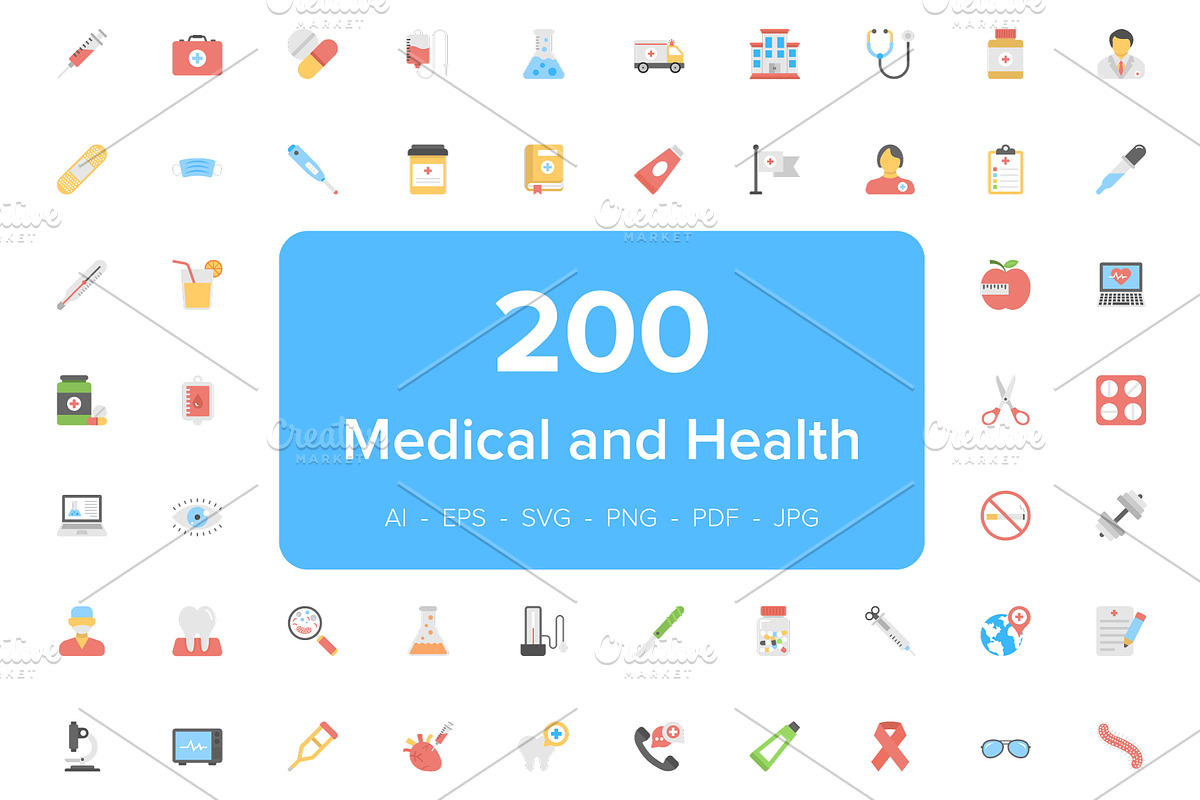 200 Medical and Health Flat Icons in Health Icons - product preview 8