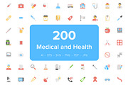 200 Medical and Health Flat Icons