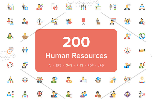 200 Human Resource Flat Icons