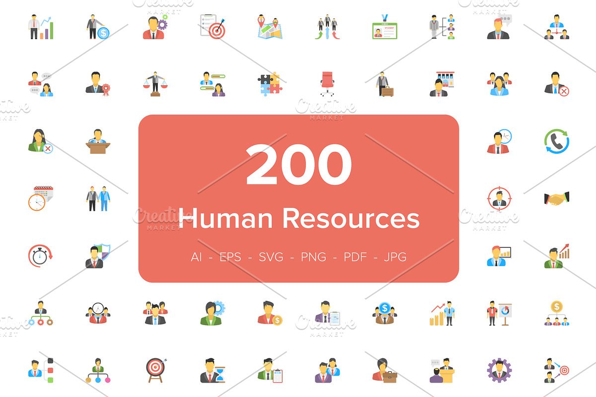 200 Human Resource Flat Icons in Graphics - product preview 8