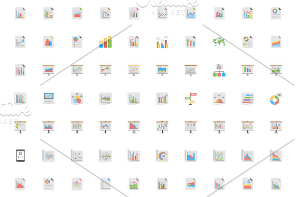 100 Reports and Diagrams Flat Icons in Graphics - product preview 1