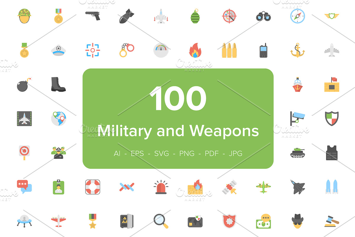100 Military and Weapons Flat Icons  in Icons - product preview 8