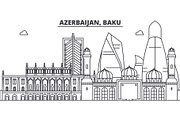Azerbaijan, Baku line skyline vector illustration. Azerbaijan, Baku linear cityscape with famous landmarks, city sights, vector landscape. 