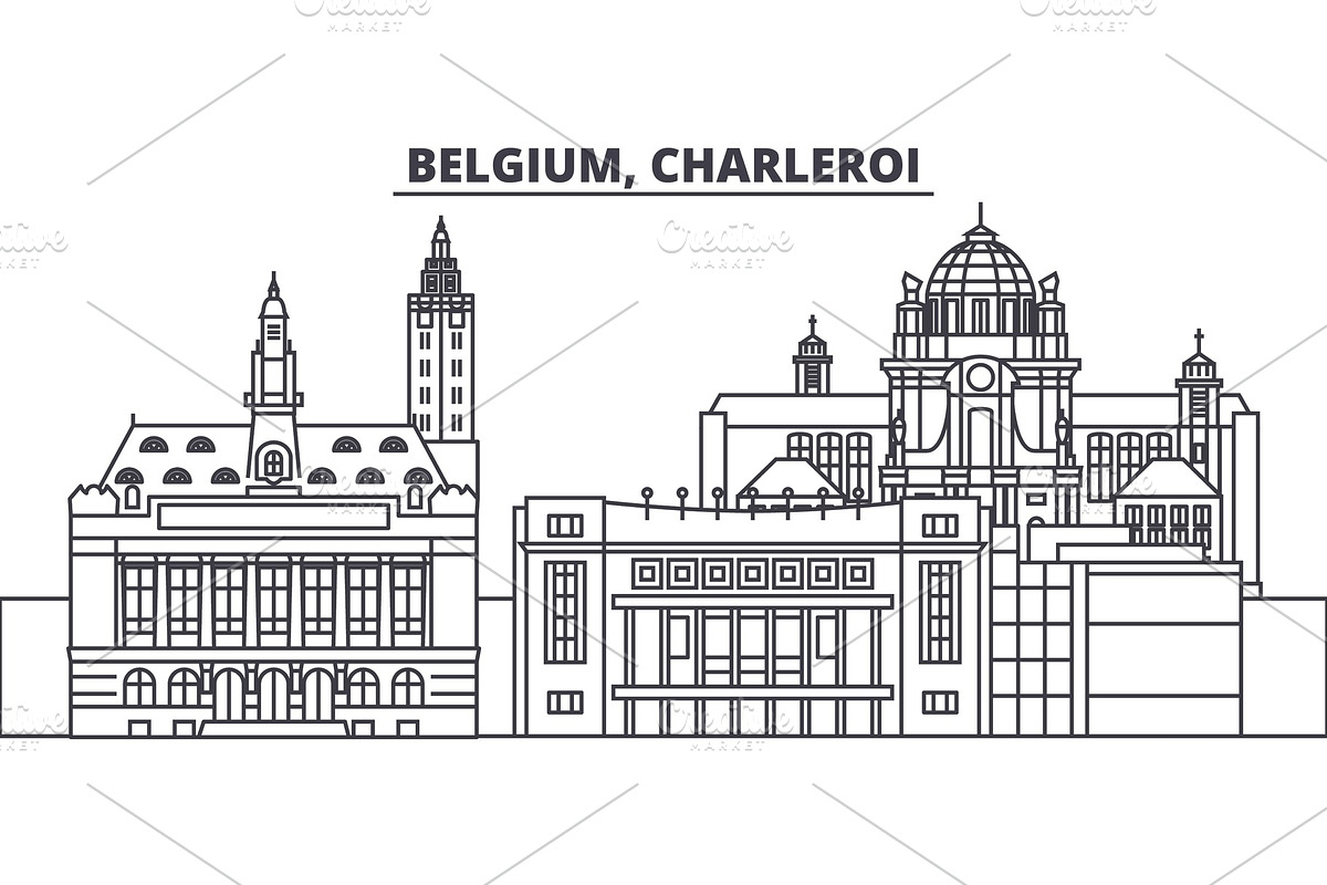 Belgium, Charleroi line skyline vector illustration. Belgium, Charleroi linear cityscape with famous landmarks, city sights, vector landscape.  in Illustrations - product preview 8