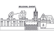 Belgium, Ghent line skyline vector illustration. Belgium, Ghent linear cityscape with famous landmarks, city sights, vector landscape. 