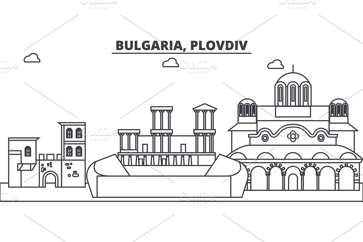 Bulgaria, Plovdiv line skyline vector illustration. Bulgaria, Plovdiv linear cityscape with famous landmarks, city sights, vector landscape.  in Illustrations - product preview 8