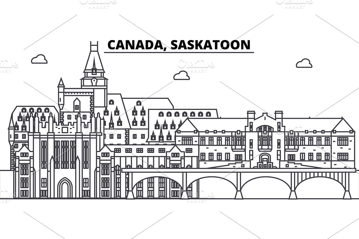 Canada, Saskatoon line skyline vector illustration. Canada, Saskatoon linear cityscape with famous landmarks, city sights, vector landscape.  in Illustrations - product preview 8