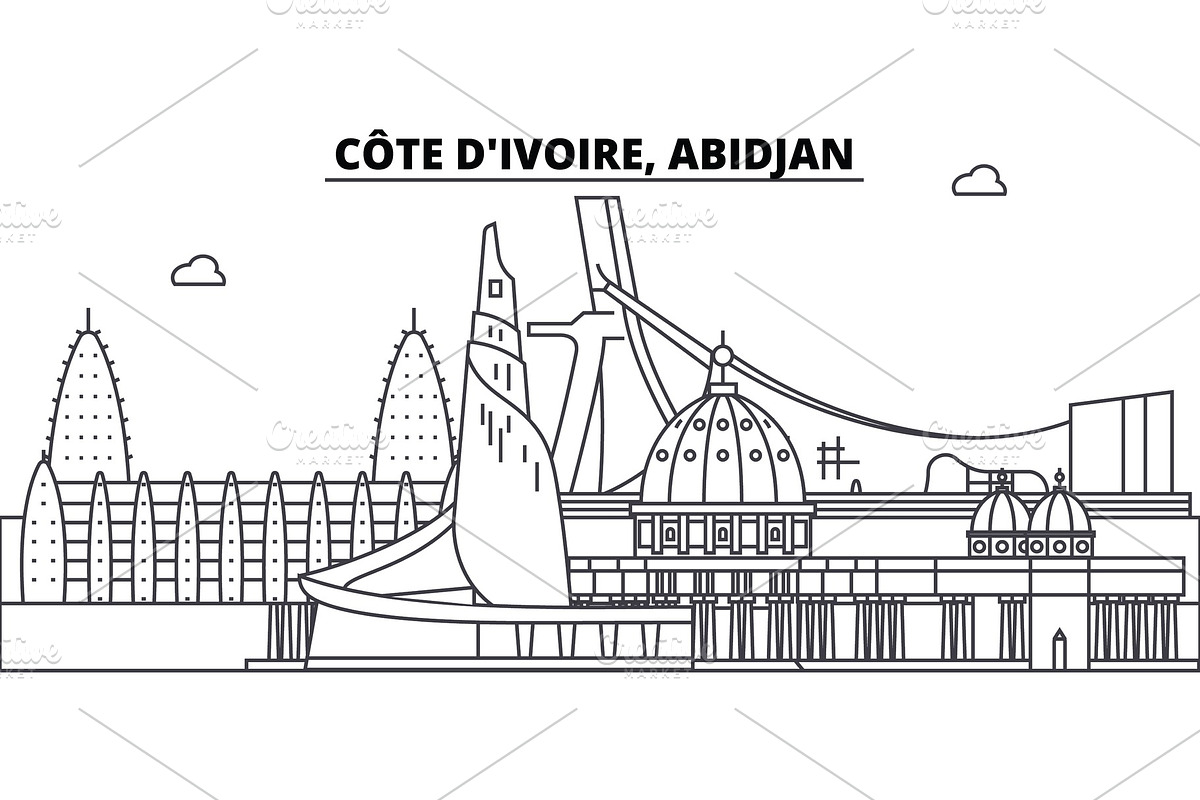 C te D ivoire, Abidjan line skyline vector illustration. C te D ivoire, Abidjan linear cityscape with famous landmarks, city sights, vector design landscape. in Illustrations - product preview 8