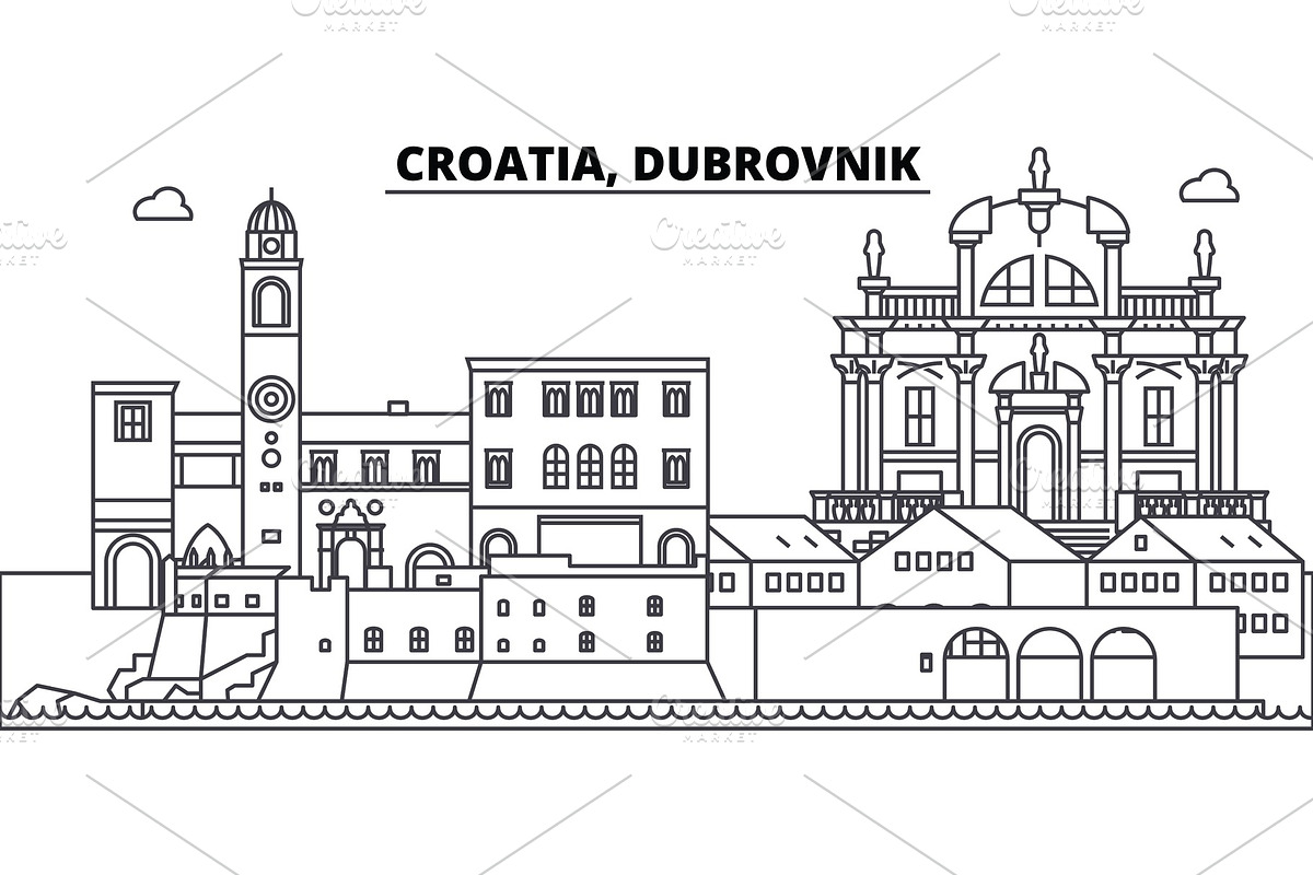 Croatia, Dubrovnik line skyline vector illustration. Croatia, Dubrovnik linear cityscape with famous landmarks, city sights, vector landscape.  in Illustrations - product preview 8
