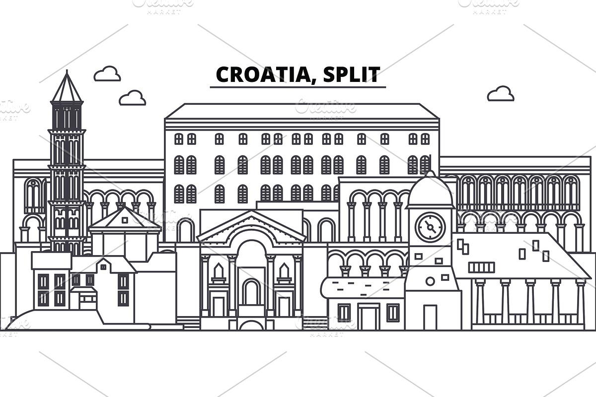 Croatia, Split line skyline vector illustration. Croatia, Split linear cityscape with famous landmarks, city sights, vector landscape.  in Illustrations - product preview 8