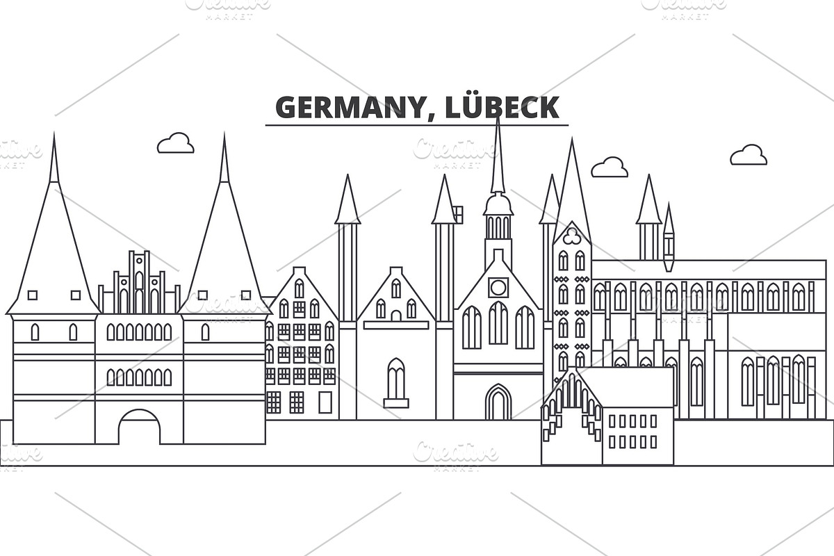 Germany, Lubeck line skyline vector illustration. Germany, Lubeck linear cityscape with famous landmarks, city sights, vector landscape.  in Illustrations - product preview 8