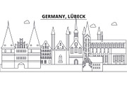 Germany, Lubeck line skyline vector illustration. Germany, Lubeck linear cityscape with famous landmarks, city sights, vector landscape. 