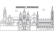 Germany, Wiesbaden line skyline vector illustration. Germany, Wiesbaden linear cityscape with famous landmarks, city sights, vector landscape. 