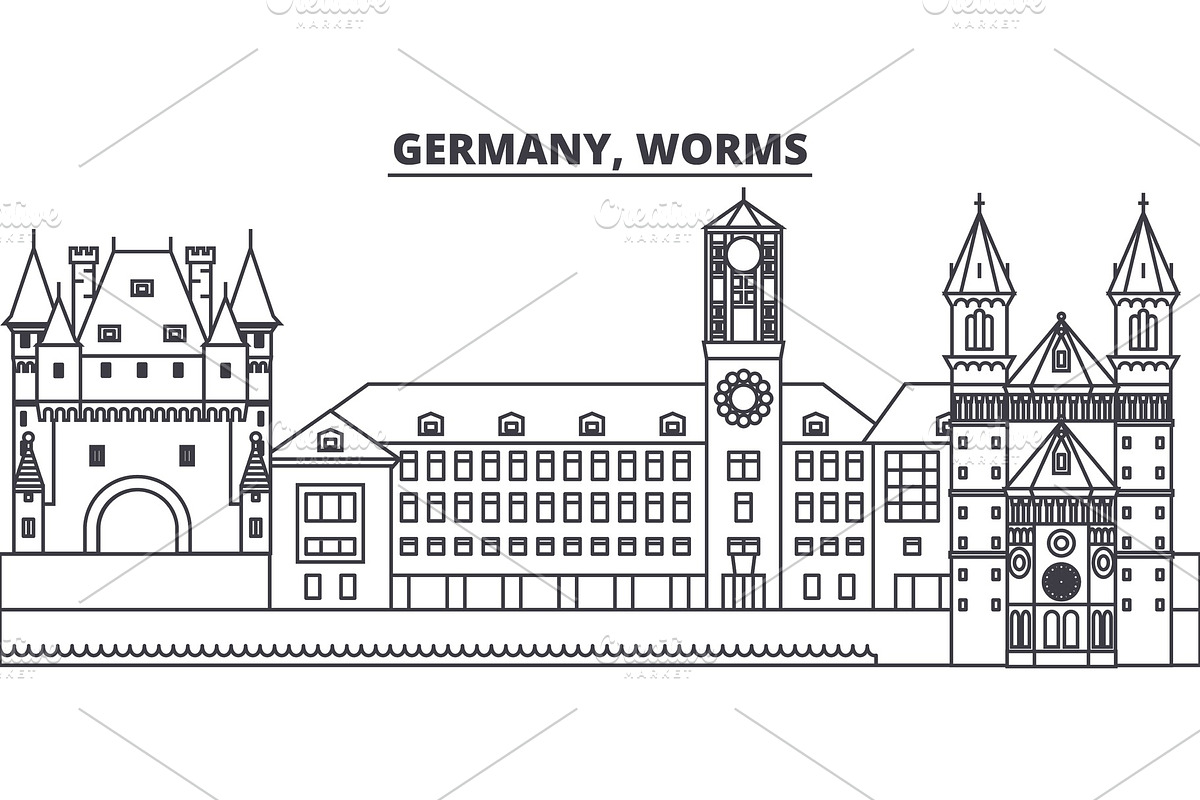 Germany, Worms line skyline vector illustration. Germany, Worms linear cityscape with famous landmarks, city sights, vector landscape.  in Illustrations - product preview 8