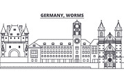 Germany, Worms line skyline vector illustration. Germany, Worms linear cityscape with famous landmarks, city sights, vector landscape. 