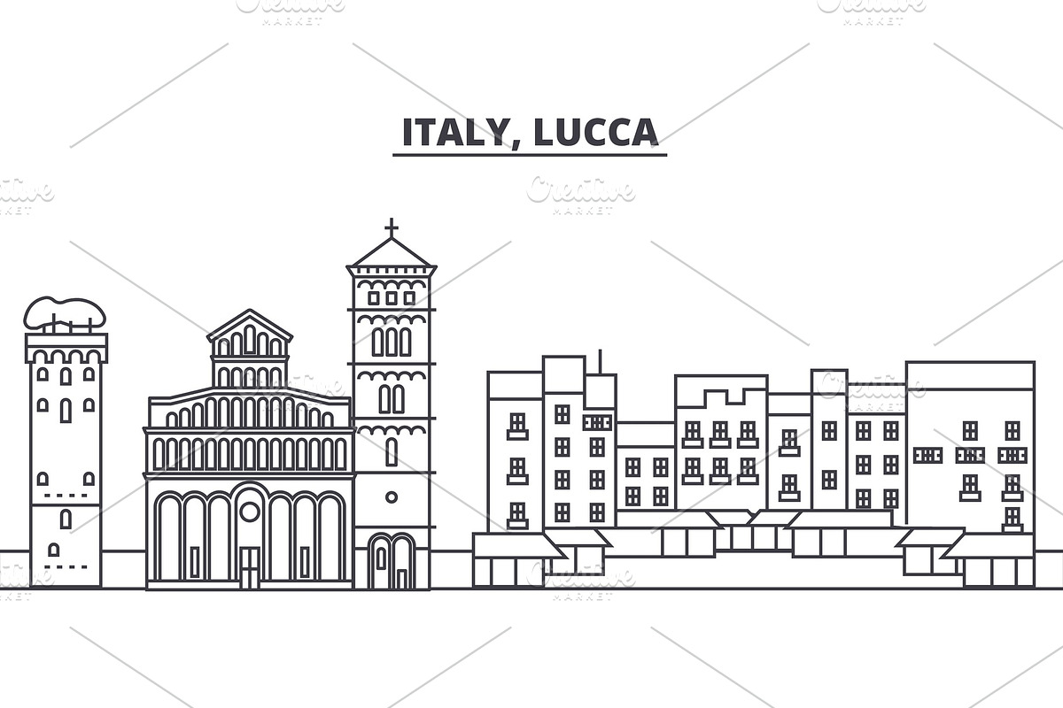 Italy, Lucca line skyline vector illustration. Italy, Lucca linear cityscape with famous landmarks, city sights, vector landscape.  in Illustrations - product preview 8