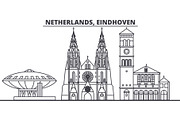 Netherlands, Eindhoven line skyline vector illustration. Netherlands, Eindhoven linear cityscape with famous landmarks, city sights, vector landscape. 