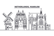 Netherlands, Haarlem line skyline vector illustration. Netherlands, Haarlem linear cityscape with famous landmarks, city sights, vector landscape. 