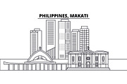Philippines, Makati line skyline vector illustration. Philippines, Makati linear cityscape with famous landmarks, city sights, vector landscape. 