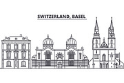 Switzerland, Basel  line skyline vector illustration. Switzerland, Basel  linear cityscape with famous landmarks, city sights, vector landscape. 