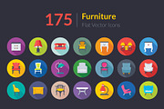 175 Flat Rounded Furniture Icons