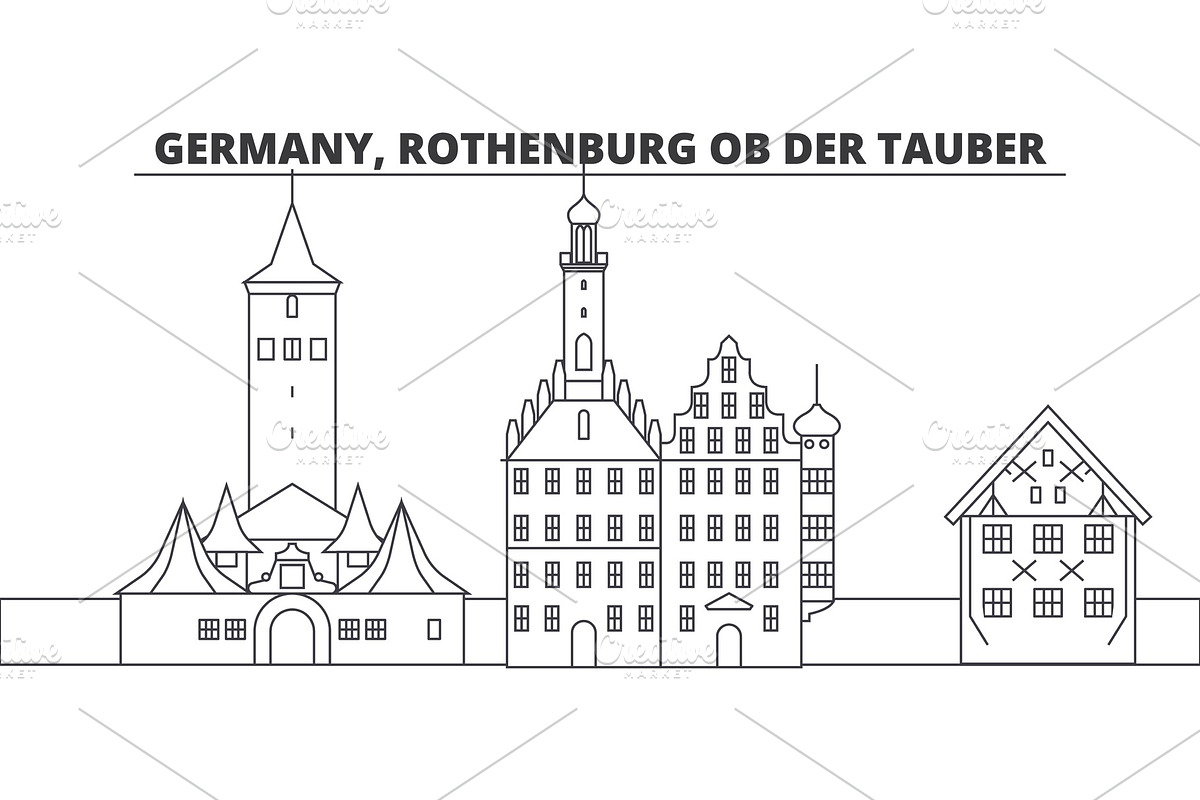 Germany, Rothenburg Ob Der Tauber line skyline vector illustration. Germany, Rothenburg Ob Der Tauber linear cityscape with famous landmarks, city sights, vector landscape.  in Illustrations - product preview 8