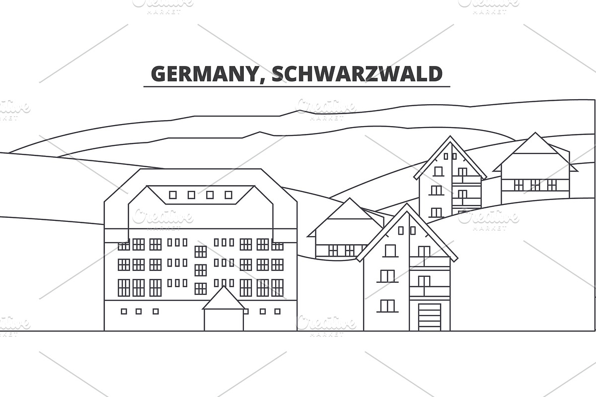 Germany, Schwarzwald line skyline vector illustration. Germany, Schwarzwald linear cityscape with famous landmarks, city sights, vector landscape.  in Illustrations - product preview 8