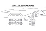 Germany, Schwarzwald line skyline vector illustration. Germany, Schwarzwald linear cityscape with famous landmarks, city sights, vector landscape. 