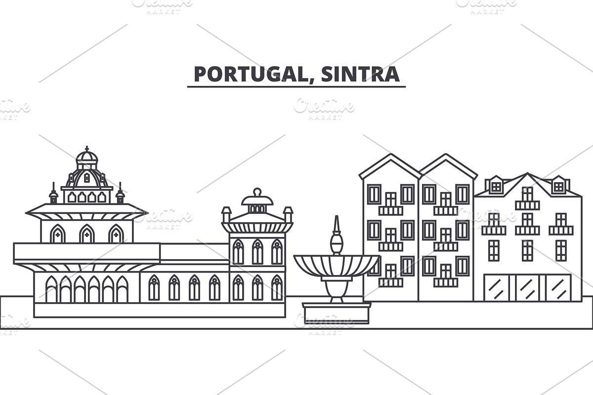 Portugal, Sintra line skyline vector illustration. Portugal, Sintra linear cityscape with famous landmarks, city sights, vector landscape.  in Illustrations - product preview 8