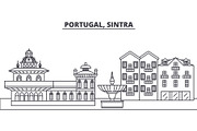 Portugal, Sintra line skyline vector illustration. Portugal, Sintra linear cityscape with famous landmarks, city sights, vector landscape. 