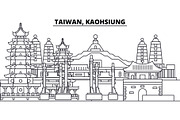 Taiwan, Kaohsiung line skyline vector illustration. Taiwan, Kaohsiung linear cityscape with famous landmarks, city sights, vector landscape. 