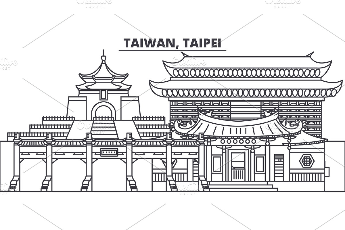 Taiwan, Taipei line skyline vector illustration. Taiwan, Taipei linear cityscape with famous landmarks, city sights, vector landscape.  in Illustrations - product preview 8