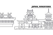 Japan, Wakayama line skyline vector illustration. Japan, Wakayama linear cityscape with famous landmarks, city sights, vector landscape. 