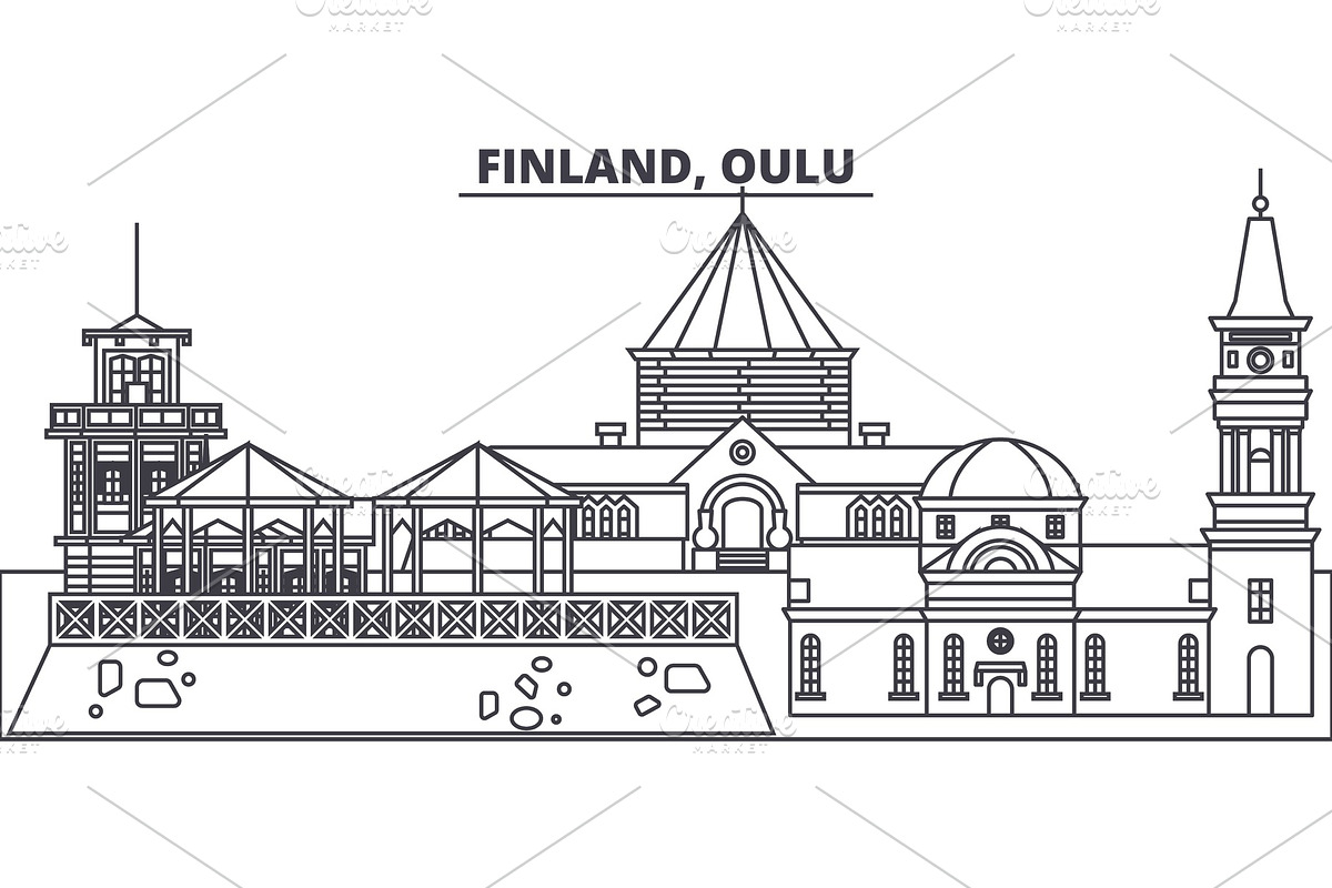 Finland, Oulu line skyline vector illustration. Finland, Oulu linear cityscape with famous landmarks, city sights, vector landscape.  in Illustrations - product preview 8