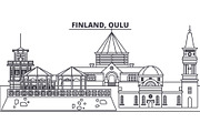 Finland, Oulu line skyline vector illustration. Finland, Oulu linear cityscape with famous landmarks, city sights, vector landscape. 